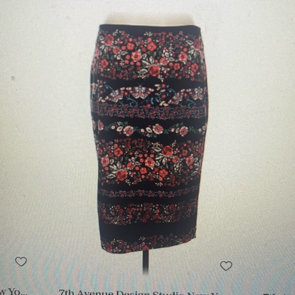 New York &Co 7thAve. MIDI Length Pencil Skirt Dark Floral Size 8